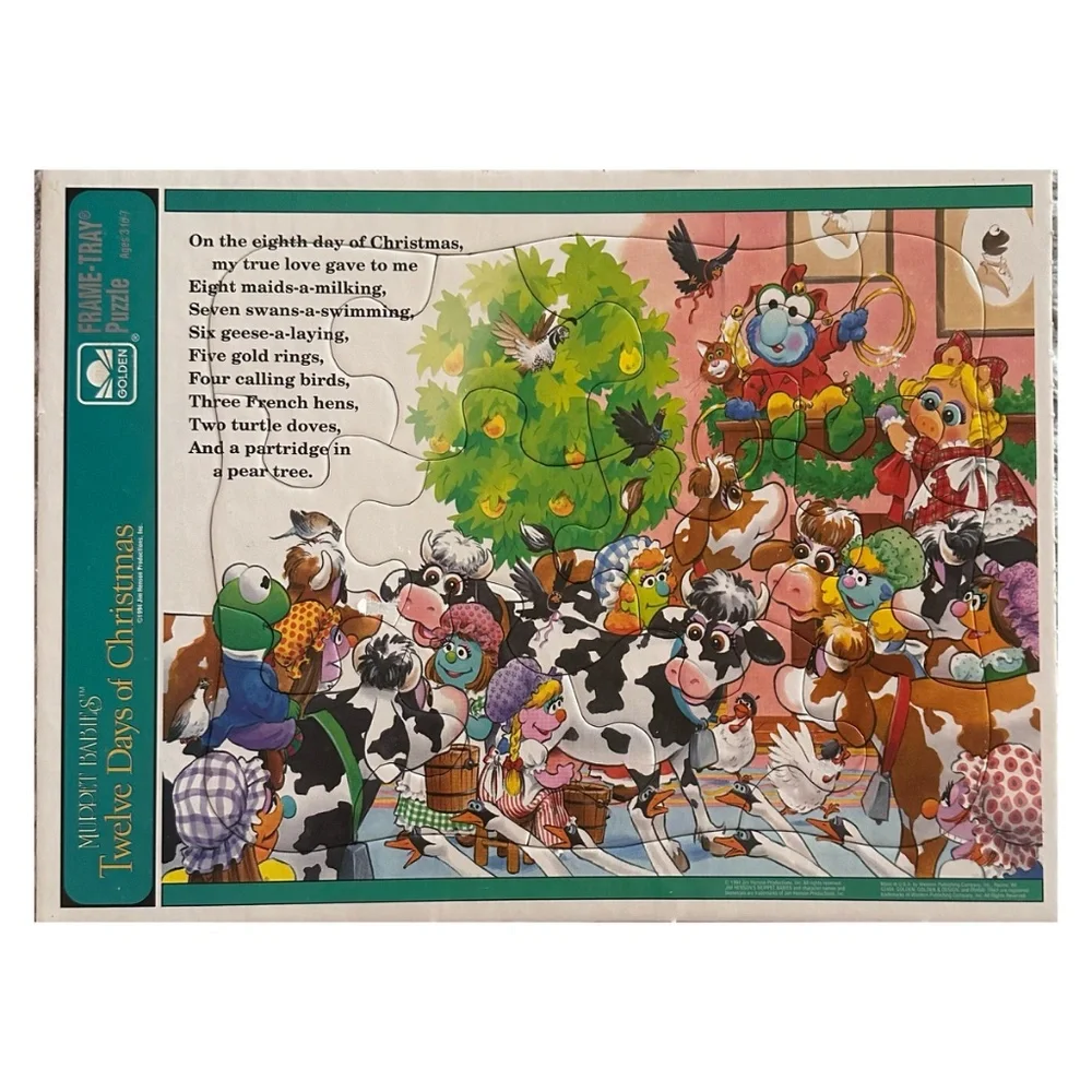 Vintage 1994 Muppet Babies 12 Days of Christmas Puzzle Tray (set of 8)